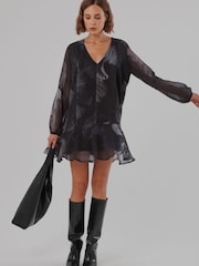 Asul - Religion The Edie Tunic Mini Dress na may Bold na Façade Print na may Cuffed na Manggas - Larawan 8 ng 8