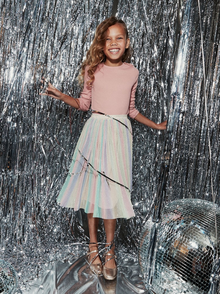 Rainbow Sequin Pleated Midi Skirt (3-16yrs) - Image 1 of 7