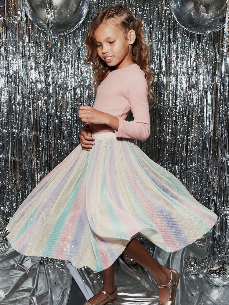 Rainbow Sequin Pleated Midi Skirt (3-16yrs) - Image 2 of 7