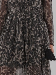 Religion Animal Leopard Print Alfa Maxi Dress With Tassle Tie Waist Band And Sheer Sleeves - Image 4 of 8