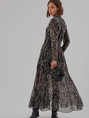Religion Animal Leopard Print Alfa Maxi Dress With Tassle Tie Waist Band And Sheer Sleeves - Image 5 of 8