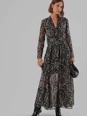 Religion Animal Leopard Print Alfa Maxi Dress With Tassle Tie Waist Band And Sheer Sleeves - Image 6 of 8
