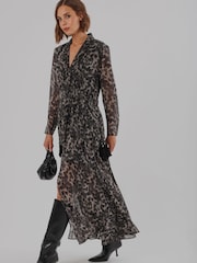 Religion Animal Leopard Print Alfa Maxi Dress With Tassle Tie Waist Band And Sheer Sleeves - Image 7 of 8