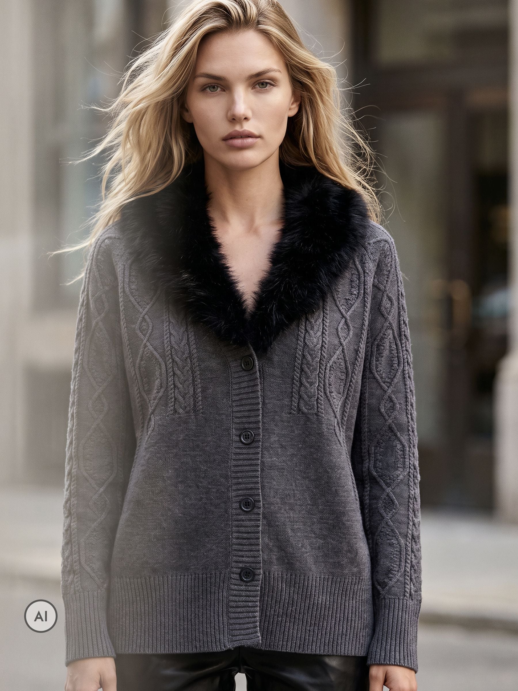 Buy Religion Grey Clemence Cardigan In Cable Knit With Detachable