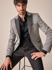 Charcoal Grey Slim Fit Satin Jacquard Blazer - Image 2 of 11