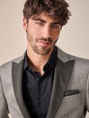 Charcoal Grey Slim Fit Satin Jacquard Blazer - Image 3 of 11