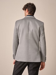 Charcoal Grey Slim Fit Satin Jacquard Blazer - Image 4 of 11