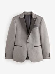 Charcoal Grey Slim Fit Satin Jacquard Blazer - Image 6 of 11