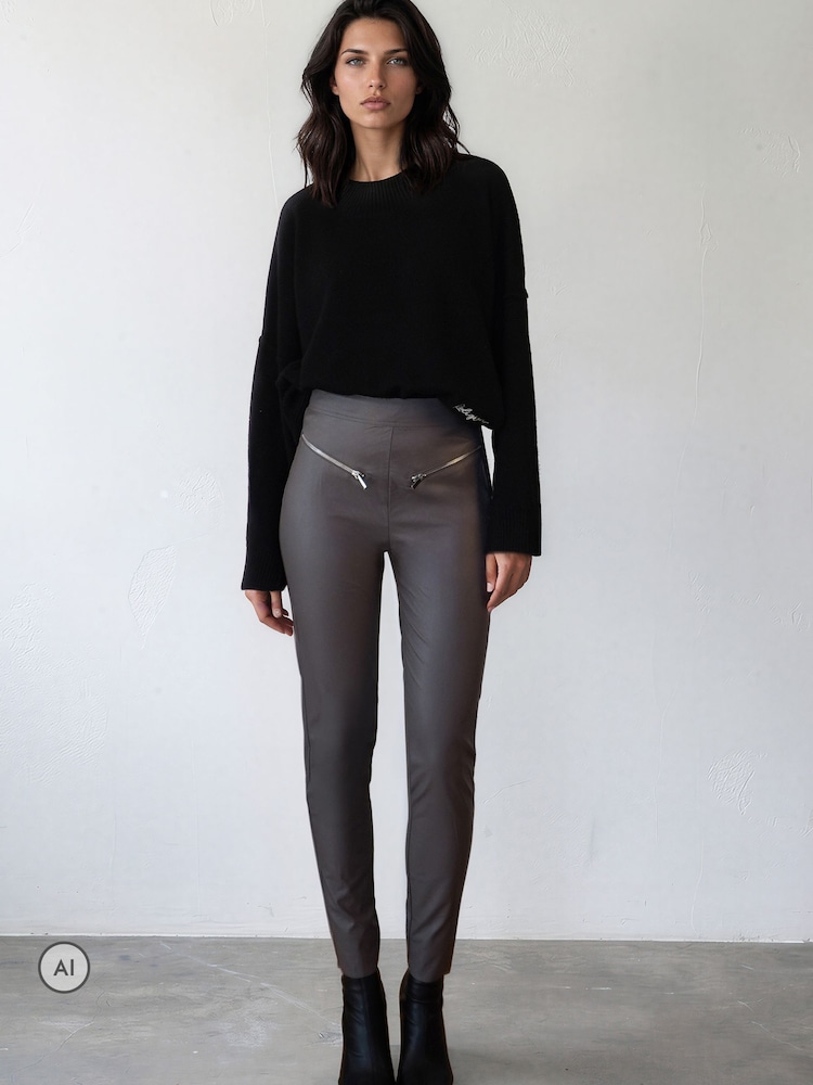 Religion Grey Ida Faux Leather Leggings - Image 1 of 8 Religion Grey Ida Faux Leather Leggings - Image 1 of 8