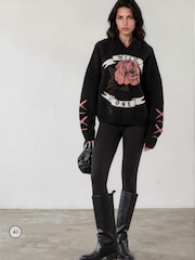 Religion Black Layla Hoodie Jumper with Large Jaquard Rose Wild one design - Image 1 of 8