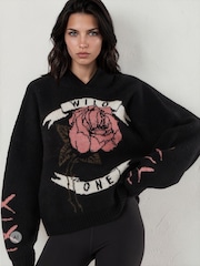 Religion Black Layla Hoodie Jumper with Large Jaquard Rose Wild one design - Image 2 of 8