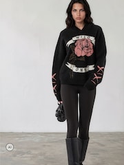 Religion Black Layla Hoodie Jumper with Large Jaquard Rose Wild one design - Image 4 of 8