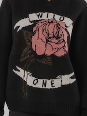Religion Black Layla Hoodie Jumper with Large Jaquard Rose Wild one design - Image 5 of 8