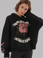 Religion Black Layla Hoodie Jumper with Large Jaquard Rose Wild one design - Image 8 of 8