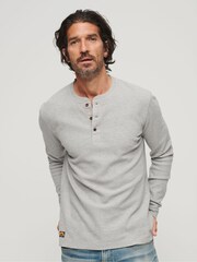 Szary - Superdry 100% Cotton Waffle Long Sleeve Henley Top - Image 1 of 7