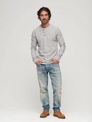 Szary - Superdry 100% Cotton Waffle Long Sleeve Henley Top - Image 2 of 7