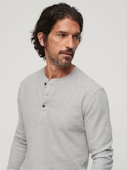 Szary - Superdry 100% Cotton Waffle Long Sleeve Henley Top - Image 3 of 7
