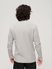 Szary - Superdry 100% Cotton Waffle Long Sleeve Henley Top - Image 4 of 7