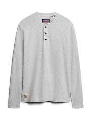 Szary - Superdry 100% Cotton Waffle Long Sleeve Henley Top - Image 5 of 7
