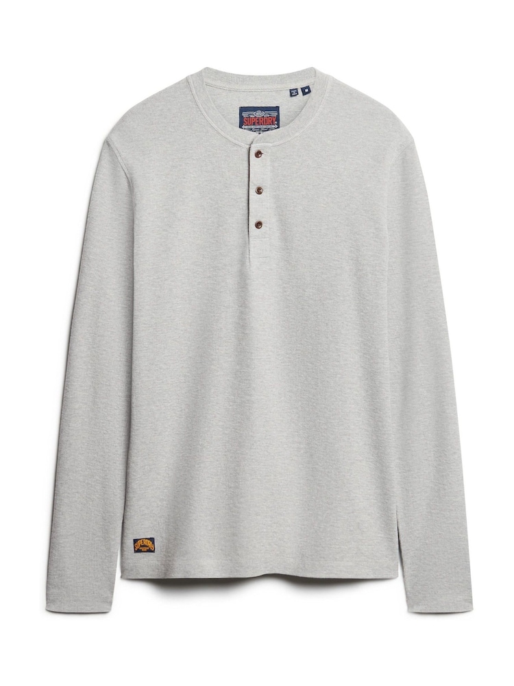 Szary - Superdry 100% Cotton Waffle Long Sleeve Henley Top - Image 5 of 7