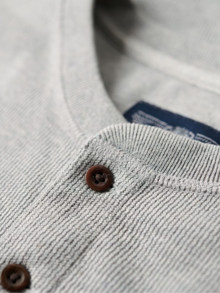 Szary - Superdry 100% Cotton Waffle Long Sleeve Henley Top - Image 7 of 7