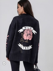 Religion Black Nadia Rose Entarsia Graphic Cardigan with Shawl Collar - Image 1 of 8