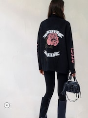 Religion Black Nadia Rose Entarsia Graphic Cardigan with Shawl Collar - Image 2 of 8