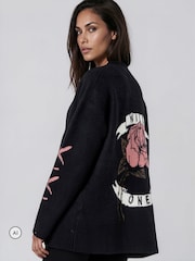 Religion Black Nadia Rose Entarsia Graphic Cardigan with Shawl Collar - Image 3 of 8
