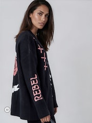 Religion Black Nadia Rose Entarsia Graphic Cardigan with Shawl Collar - Image 4 of 8
