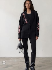Religion Black Nadia Rose Entarsia Graphic Cardigan with Shawl Collar - Image 5 of 8