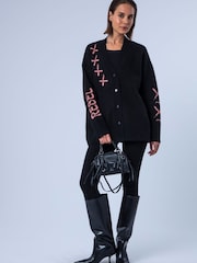 Religion Black Nadia Rose Entarsia Graphic Cardigan with Shawl Collar - Image 6 of 8