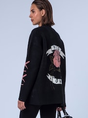 Religion Black Nadia Rose Entarsia Graphic Cardigan with Shawl Collar - Image 7 of 8
