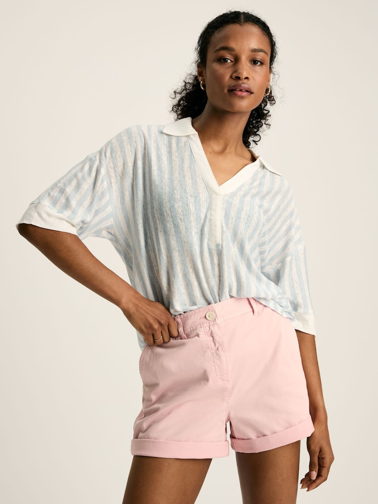 Joules Hadley Blue Stripe Linen Polo Shirt - Image 1 of 7