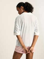 Joules Hadley Blue Stripe Linen Polo Shirt - Image 2 of 7