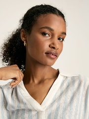 Joules Hadley Blue Stripe Linen Polo Shirt - Image 6 of 7