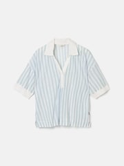 Joules Hadley Blue Stripe Linen Polo Shirt - Image 7 of 7
