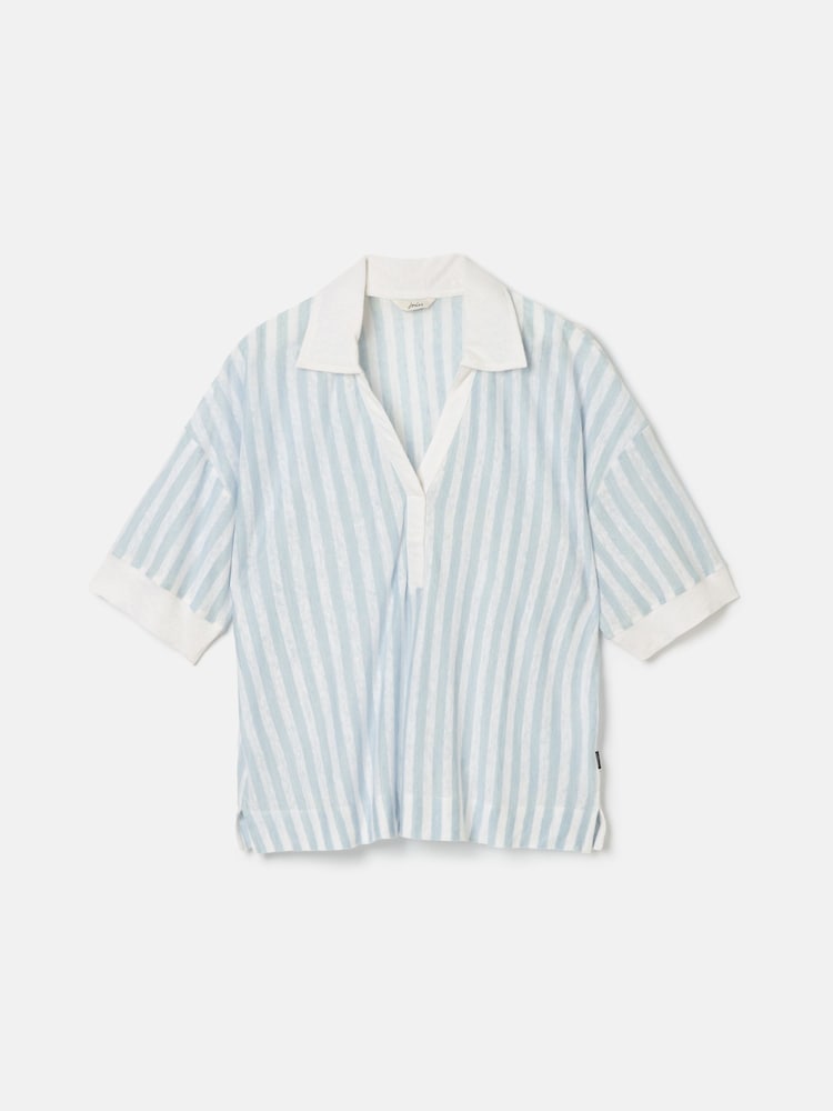 Joules Hadley Blue Stripe Linen Polo Shirt - Image 7 of 7
