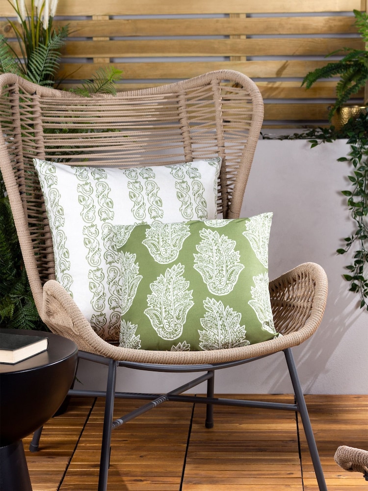Riva Paoletti Green Kalindi Paisley Floral UV  Water Resistant Cushi Cushion - Image 1 of 5