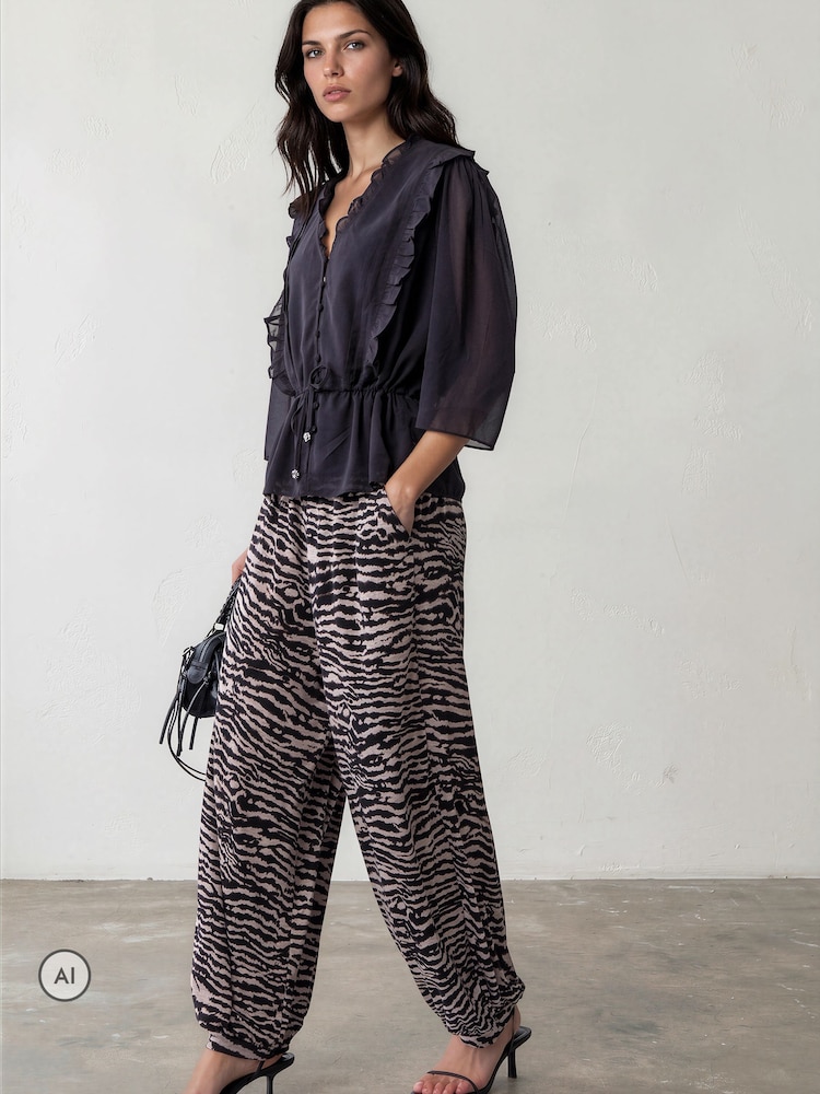 Religion Animal Loose Fitting Lyla Jersey Trousers Print With Cuffed Hem - Image 2 of 8 Religion Animal Loose Fitting Lyla Jersey Trousers Print With Cuffed Hem - Image 2 of 8