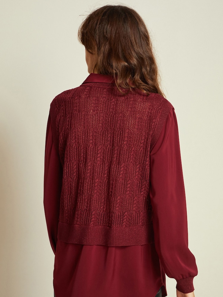 Red Pointelle Sparkle Knit Shirt Layer Jumper - Image 1 of 6