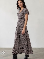 Religion Animal Eden Maxi Dress In Zebra Print With Gathered V-neck Detail - Image 1 of 8