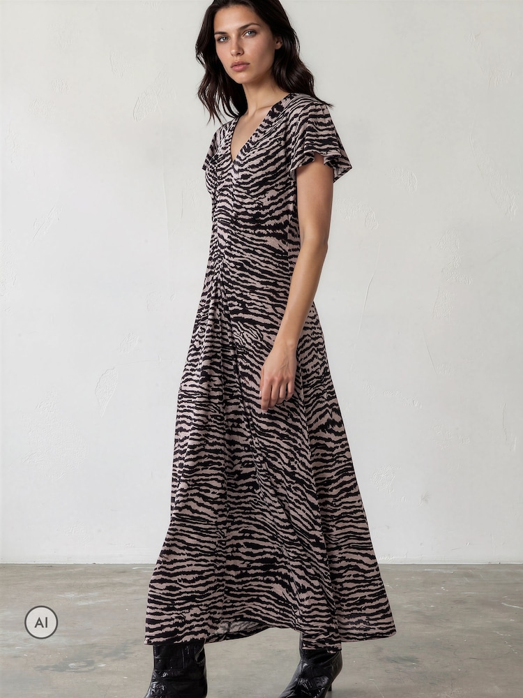 Religion Animal Eden Maxi Dress In Zebra Print With Gathered V-neck Detail - Image 1 of 8