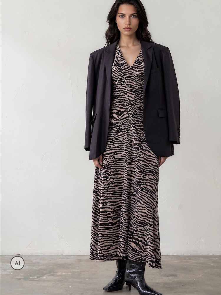 Religion Animal Eden Maxi Dress In Zebra Print With Gathered V-neck Detail - Image 2 of 8