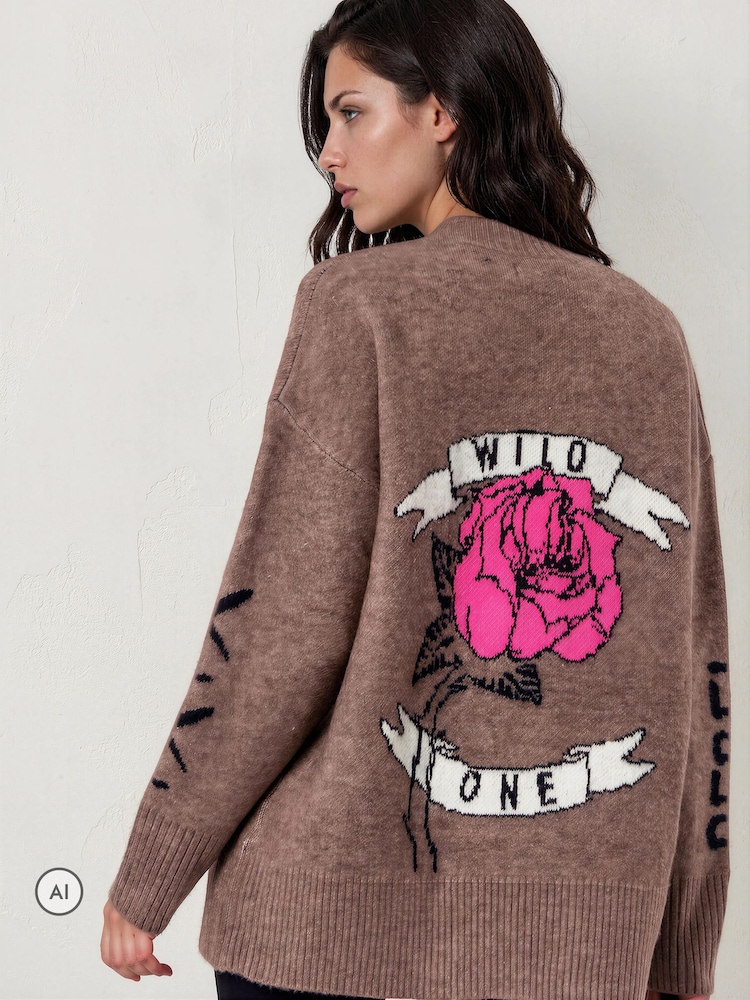 Religion Natural Nadia Rose Entarsia Graphic Cardigan with Shawl Collar - Image 1 of 8