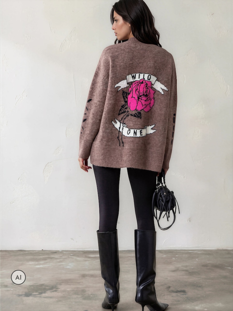 Religion Natural Nadia Rose Entarsia Graphic Cardigan with Shawl Collar - Image 2 of 8