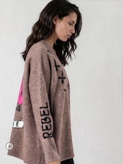 Religion Natural Nadia Rose Entarsia Graphic Cardigan with Shawl Collar - Image 3 of 8