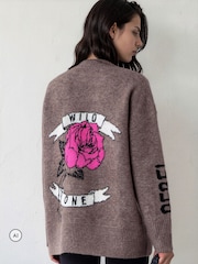 Religion Natural Nadia Rose Entarsia Graphic Cardigan with Shawl Collar - Image 7 of 8
