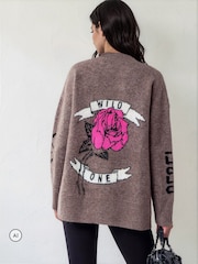 Religion Natural Nadia Rose Entarsia Graphic Cardigan with Shawl Collar - Image 8 of 8