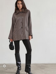 Religion Grey Dark Leather Shirt Jacket with Detachable Fur Collar - Image 4 of 8