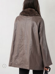 Religion Grey Dark Leather Shirt Jacket with Detachable Fur Collar - Image 6 of 8